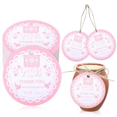 Imagem de Maitys 60 etiquetas de presente rosa Cielito Lindo para chá de bebê, etiquetas de agradecimento com cordão para festa temática mexicana Cielito Lindo chás de bebê, lembrancinhas de aniversário