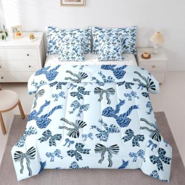 Imagem de jejeloiu Conjunto de edredom com laço e 7 peças, solteiro, com estampa de leopardo, para crianças, meninos, meninas, zebra, pele de animal selvagem, para decoração de quarto de meninas, respirável