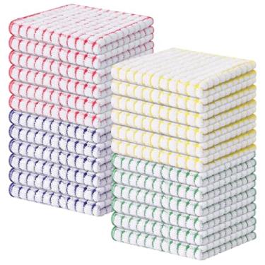 Imagem de Kitinjoy Pacote com 24 panos de prato de cozinha felpudos de algodão, 30,5 x 30,5 cm, panos de prato super macios e absorventes, panos de prato de secagem rápida para lavar pratos, cores mistas