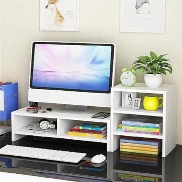 Imagem de Suporte Monitor Organizador de Mesa Para Computador Escritório(Branco,Suporte50cm/Organizador20)