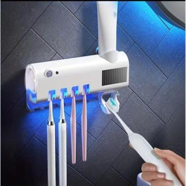 Imagem de Dispenser de Creme Dental com Porta Escovas Organizador Banheiro Anti Derrapante Prova d Água para Família (com luz uv)