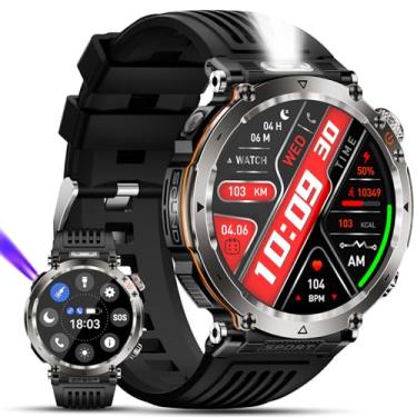 Imagem de Smartwatch Robusto Militar Masculino, 1.7" Relógio Inteligente com Chamada Bluetooth, Lanterna LED/Luz UV/Bússola, 100+ Modos Esportivos, Longa Vida da Bateria IP68 Relógio Inteligente