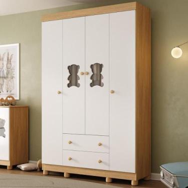 Imagem de Guarda-roupa Infantil 122cm com Vidro 4 Portas e 2 Gavetas Fofura Mult