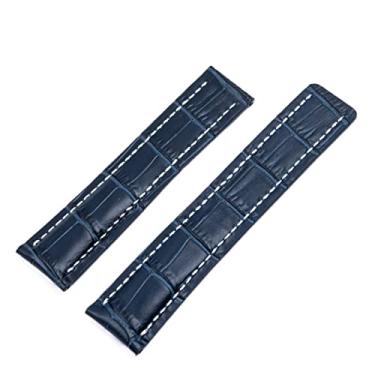 Imagem de DFAMIN Pulseira de couro de bezerro macio de 20 mm, 22 mm, 24 m, pulseira para relógio Breitling, pulseira Avenger/Navitimer Premier, fivela dobrável, Azul claro, 20mm Black Buckle