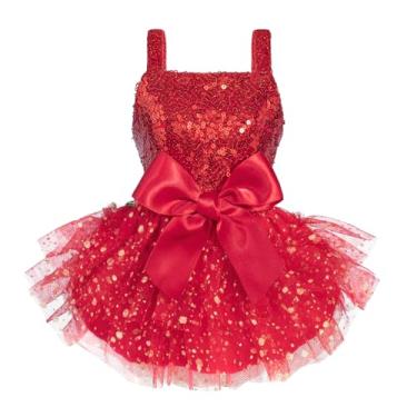 Imagem de Fitwarm Vestido tutu para cães com lantejoulas brilhantes, roupa de Natal chique para cães pequenos, roupas para animais de estimação, vermelho, médio