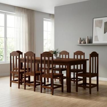 Imagem de Mesa Com 8 Cadeiras De Madeira Maciça 2mts Castanho