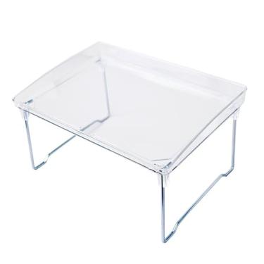 Imagem de Prateleira de Armazenamento para Mesa Empilhável Plegável Organizador Transparente Balcão com Suporte Metal Plástico Premium Multifuncional Cozinha Ba