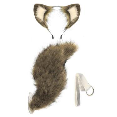 Imagem de Conjunto QinRuan de pele sintética com orelhas de lobo e cauda peluda