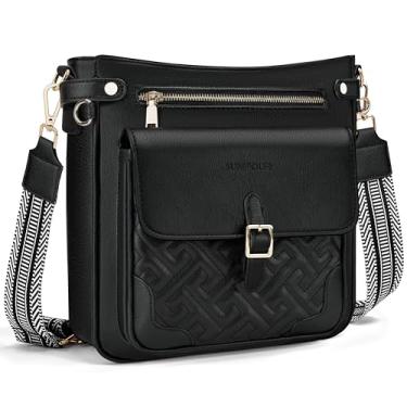 Imagem de Sunpour Bolsas transversais grandes para mulheres, bolsas transversais de couro com vários bolsos, bolsa de ombro de viagem de couro vegano RFID, Preto, Large, Bolsa transversal com vários bolsos