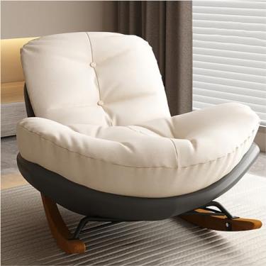 Imagem de Cadeira de balanço de luxo, cadeira de balanço, cadeira de balanço grande de 55 cm com base de madeira de borracha, cadeira reclinável confortável com encosto largo, cadeira de balanço de jardim para