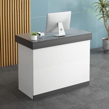 Imagem de Balcão de recepção de recepção, suporte de caixa registradora, mesa de loja, mesa de recepção moderna, balcão de caixa de varejo, para salão de beleza, spas e lobby para loja de roupas/salão de beleza