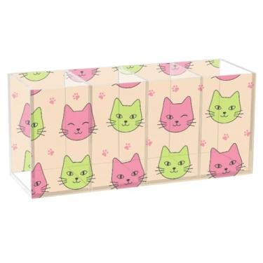 Imagem de Burbuja Porta-canetas de acrílico Cats com 4 compartimentos, suporte de lápis transparente para pincéis de maquiagem fixos, acessórios de mesa de escritório em casa