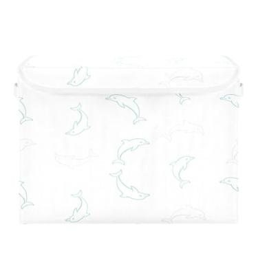 Imagem de Burbuja Caixa de armazenamento de golfinhos com tampa e alças, grande caixa de armazenamento dobrável para prateleiras armário quarto escritório organizador