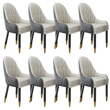 Imagem de Cadeira de jantar moderna de meados do século estofada em couro sintético retrô - Cadeira confortável com pernas de metal para cozinha e sala de estar