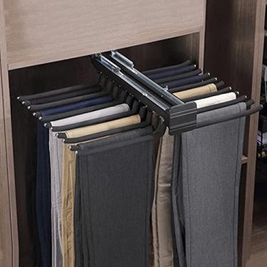 Imagem de Suporte extensível para calças, cabide de duas fileiras com trilhos de amortecimento, haste de manobrista de armário para calças, cachecóis, toalhas - Braços 11/22 para armazenamento máximo
