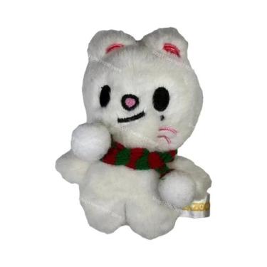 Imagem de Cachecol Listrado Vermelho E Verde Com Chaveiro De Bola Branca Fofa SK