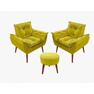 Imagem de Kit C-02 Poltronas Opala + 01 Puff Redondo Danny Suede Amarelo