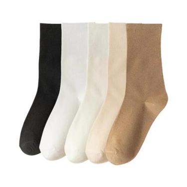 Imagem de Meias De Algodão Macias E Respiráveis Para Mulheres, Cor Sólida, Cano 