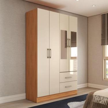 Imagem de Guarda-Roupa Solteiro Vittorio 4 Portas 2 Gavetas com Espelho Cinamomo