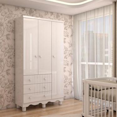 Imagem de Guarda-Roupa de Bebê Sueño 3 Portas 3 Gavetas 100% Mdf Branco Brilho -