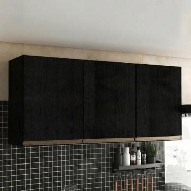 Imagem de Armário Aéreo 3 Portas 120cm Cozinha Modulada Milão Menu Móveis Preto