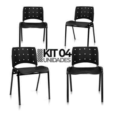 Imagem de Ergoplax Kit 04 Cadeiras Fixas Empilháveis Plaxmetal Preta