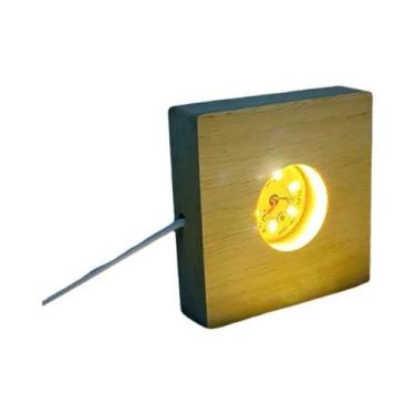 Imagem de Base De Luminária Noturna LED Quadrada 6/8/10CM Em Madeira De Borracha