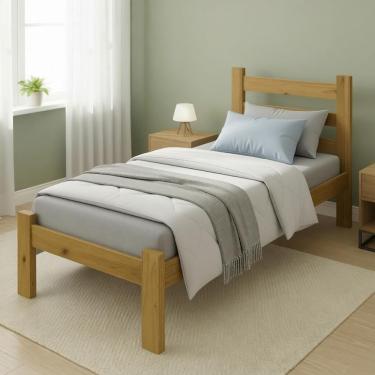 Imagem de Cama Solteiro Madeira Maciça Rubi Cor Nogueira Com Colchão