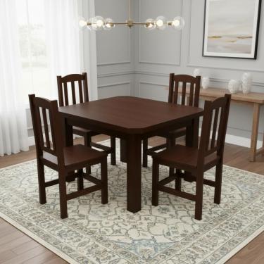 Imagem de Kit Mesa E 4 Cadeiras Diamante 88cm Madeira Maciça Castanho Castanho S/estofado