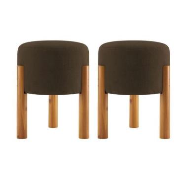 Imagem de Kit 2 Puff Estofado Redondo Tecido Suede Banqueta Elegante COR:MARROM 