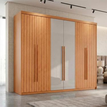 Imagem de Guarda-Roupa Casal Frisado Xangai 100% MDF 6 Portas 2 Gavetas Naturall