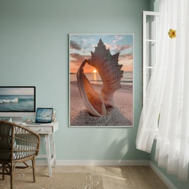 Imagem de Quadro Decorativo Concha Marinha Com PorDoSol-70x50cm
