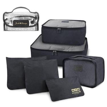 Imagem de Kit Organizador De Malas 6 Peças + Necessaire Rocambole Preto - Jacki 