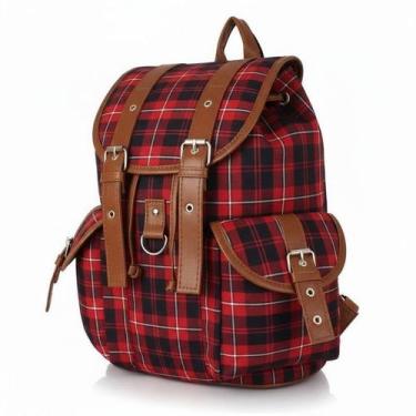 Imagem de Mochila Xadrez Feminina Vermelha Tartan Escocês