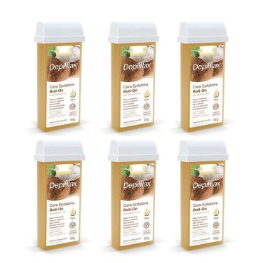 Imagem de Kit 6 Cera Refil para Depilação Roll On Quente Coco 100G para Braços e Pernas com Óleo de Coco Hidratante Transparente
