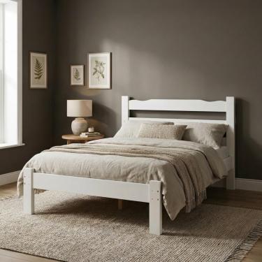 Imagem de Cama De Casal Esmeralda Em Madeira Maciça Branco Repleta