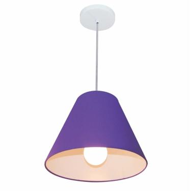 Imagem de Lustre Pendente Md-4028 com Cúpula em Tecido Cone Pequeno Fio Ajustável Roxo Vivare Bra...