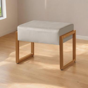 Imagem de Puff Banqueta Cancún Retangular Assento Espuma com Revestimento em Veludo Bege para Sala de Estar