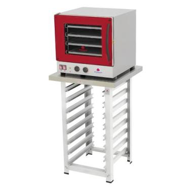 Imagem de Kit Forno Turbo Eletrico Fast Oven Prp-004 Vermelho 220V + Bancada Mes