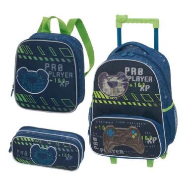 Imagem de KIT Mochila rodinhas 4 Bolsos + lancheira + estojo duplo Escolar Tigor
