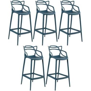 Imagem de Kit 5 Banquetas Laráz Master Allegra 76 cm - Azul petróleo - Laraz