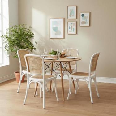 Imagem de Mesa Eames Madeira 90cm + 4 Cadeiras Amis Rattan - Seat&Co, Mesa Madei