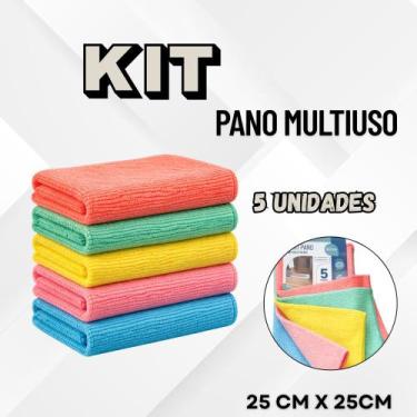 Imagem de Kit Com 5 Panos De Limpeza Microfibra Multiuso 25 cm x 25 cm - Fwb