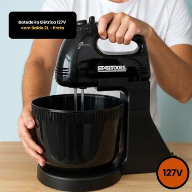 Imagem de Batedeira Elétrica 127V com Balde 2L - Preta - STARTOOLS, 110V