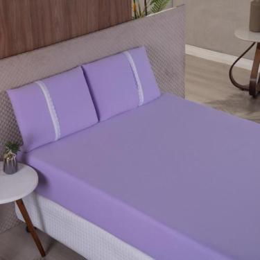 Imagem de Jogo Lençol King Liso Elástico Malha 100% Algodão Cor:Lilas - Meta Mar
