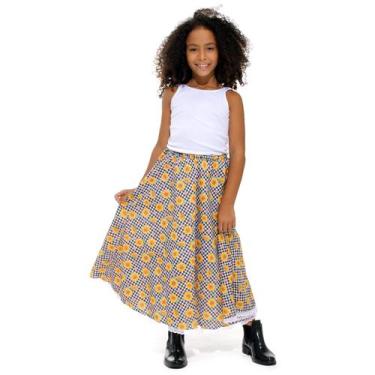 Imagem de Saia Infantil Festa Junina Carimbó Xadrez Preto com Girassol - Sulamer