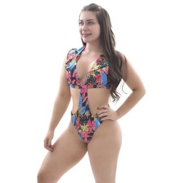 Imagem de Maiô Estampado Feminino Sem Bojo Arsiè, GG, Verde com laranja