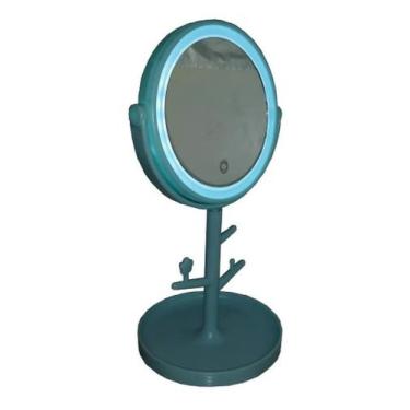 Imagem de Espelho De Mesa Redondo Led Porta Maquiagem E Porta Jóias - Y888,  Azu