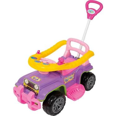 Imagem de Carrinho de Passeio Infantil Jip Menina com Haste Removível e Adesivos de Flores Rosa Maral