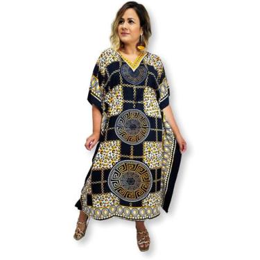 Imagem de Vestido Longo Kaftan Plus Size Estampa Onça com Mandala - Sarat Moda I